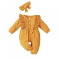 thumbnail image 1 of Bébé Fille Noeud Volant Manches Longues une Pièce Coton Body Body Headband Tenues, 1 of 8