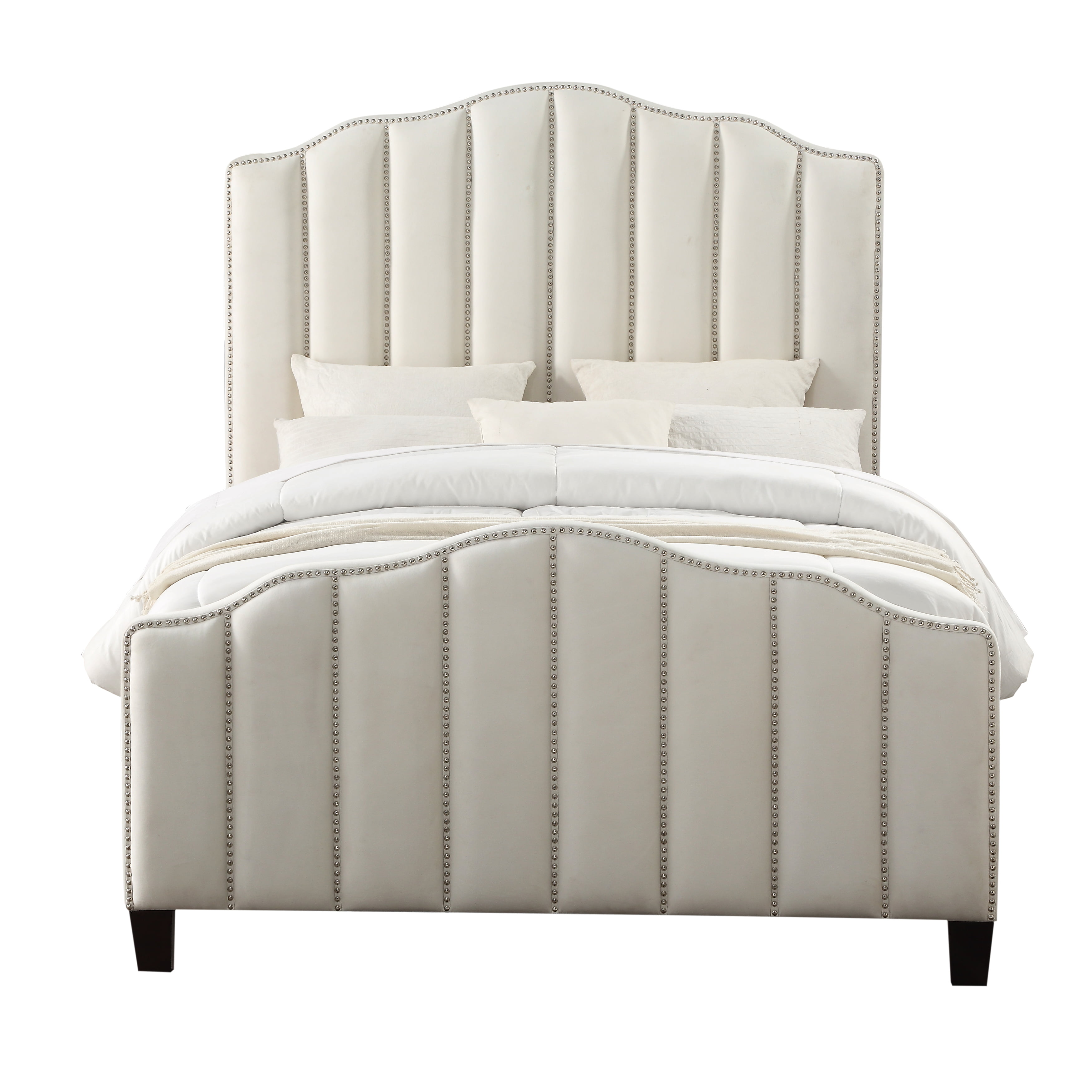 Homefare Glam Channeled Upholstered, Upholstered Bed Frame Queen Cream