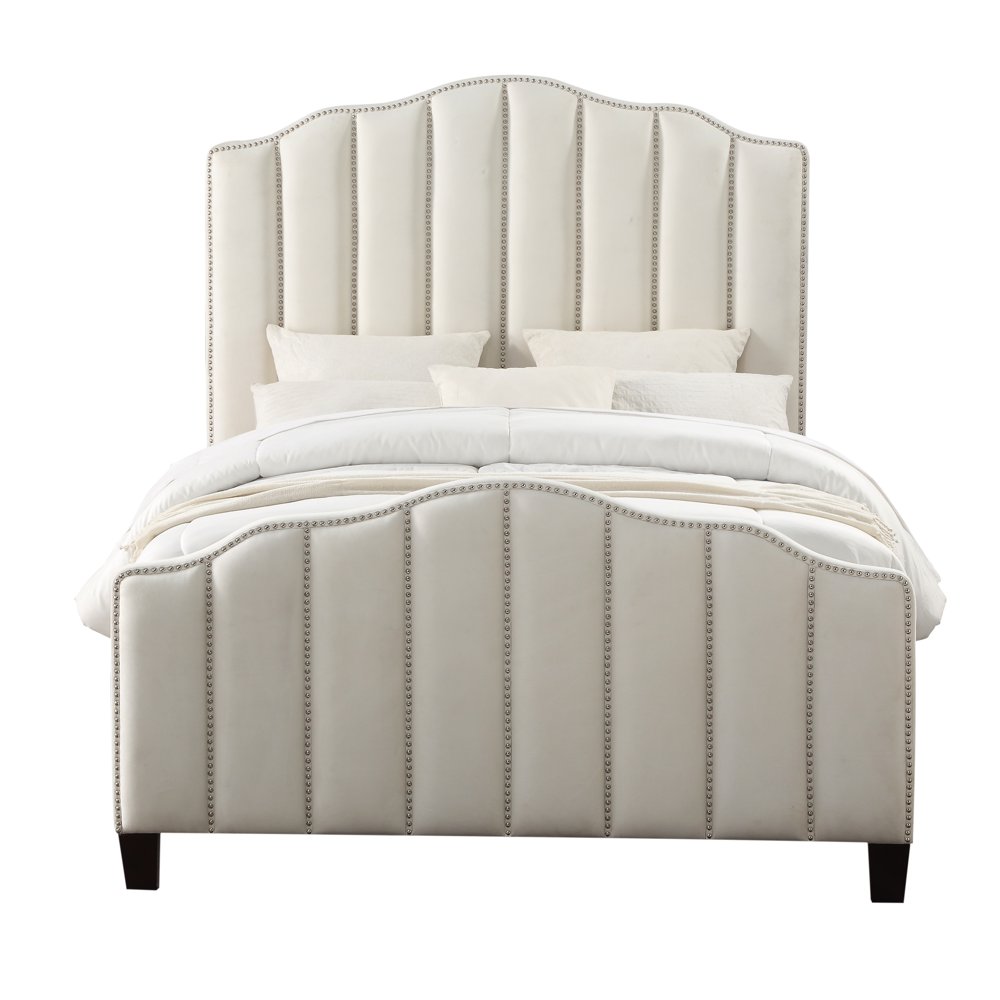 HomeFare Glam Channeled Upholstered Queen Headboard in Cream