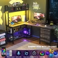 thumbnail image 2 of iSunirm L Shaped Gaming Desk with Storage, Computer Gaming Desk with LED Lights & Hutch, Reversible Computer Desk with Power Outlet, Corner Desk with Drawers, Shelves for Home, Black Oak, 2 of 8