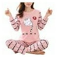thumbnail image 2 of Walbest Winter Cute Cartoon Cat Print Pajama Set Women Two-pieces Long Sleeve Sleepwear, 2 of 3