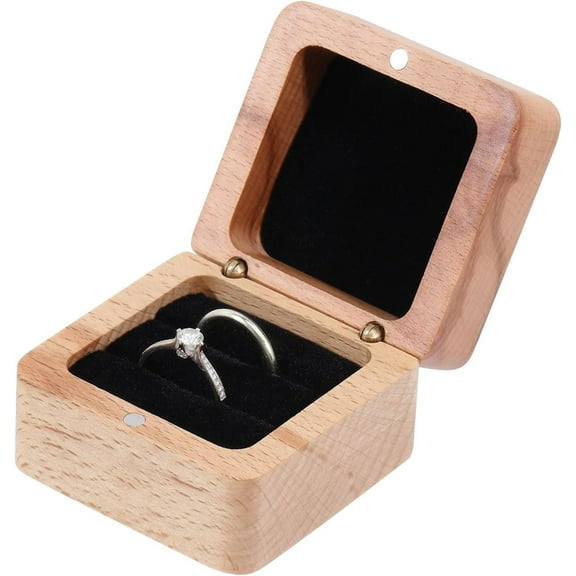 Wooden Ring Box Engagement Ring Holder Box with Double Slot Small Wood Ring Jewelry Box for Engagement Proposal Rustic Jewelry Gift Storage 2.2x2.2x1.5inch Material Wood