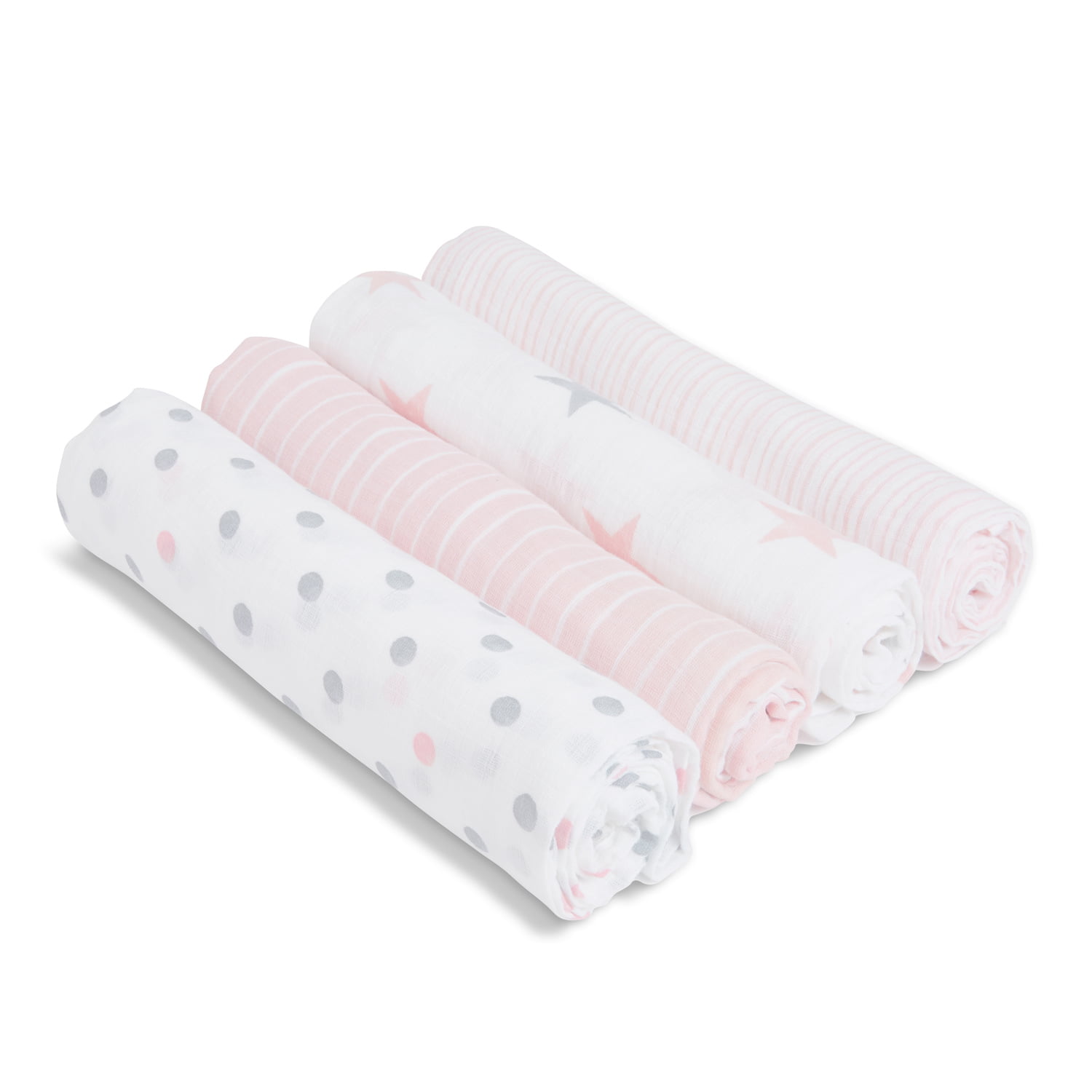 aden + anais Essentials Muslin Swaddle Blankets, 4-pack, Doll Pink
