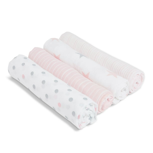 aden + anais Essentials Muslin Swaddle Blankets, 4pack, Doll Pink