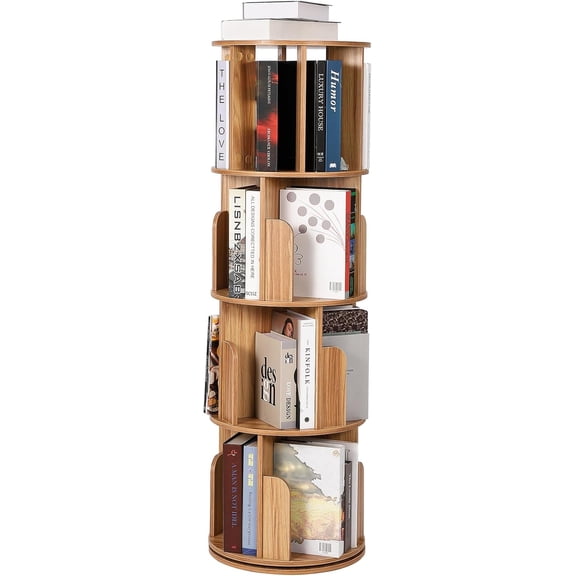 52 In Tall Rotating Bookcase 360 Spinning 5 Tier Wooden Bookshelf Storage Rack Natural