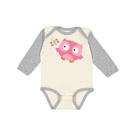 Inktastic Pink Owl and Butterfly Girls Long Sleeve Baby Bodysuit