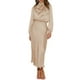 thumbnail image 1 of Vestido Lohuatrd para mujer, cuello medio alto, satén, manga larga, color liso, mangas abullonadas, cintura ajustada, vestido de noche, boda, cóctel, fiesta, midi., 1 of 8