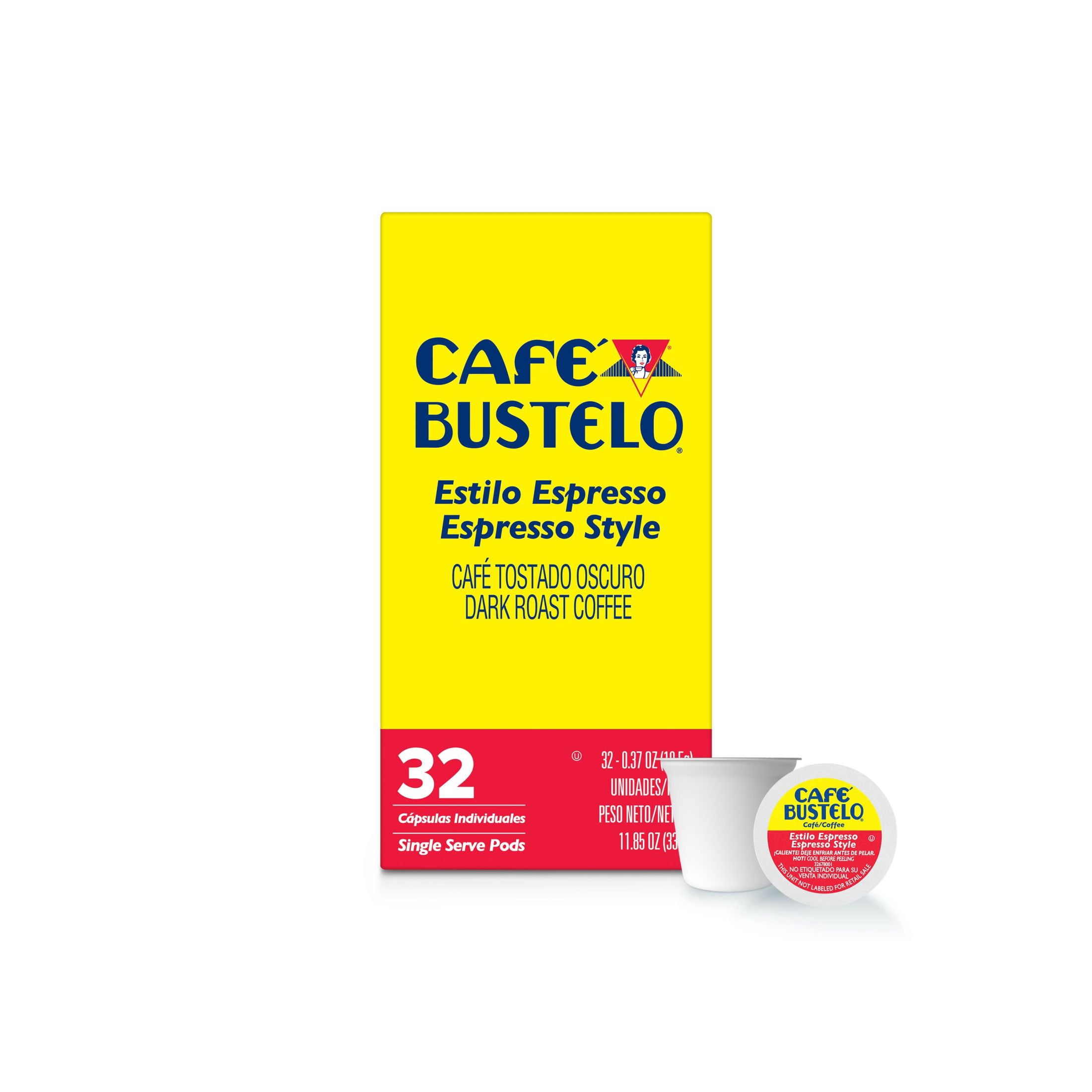 Cafe Bustelo Espresso Style, Dark Roast Coffee, Single Serve Pods, 32 Count
