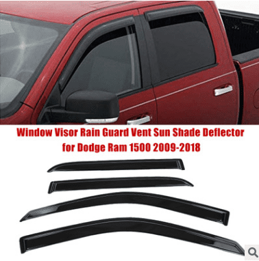 KKmoon Window Visor Rain Guard Vent Sun Shade Deflector for Dodge Ram 1500 2009-2018 