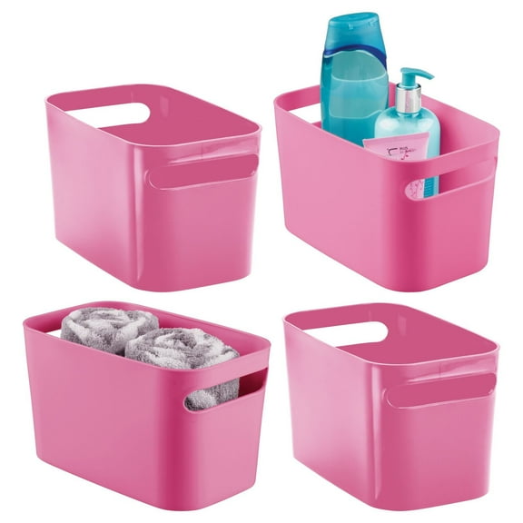 mDesign Deep Plastic Bath Storage Bin with Handles, 10" Long, 4 Pack, Rose Pink