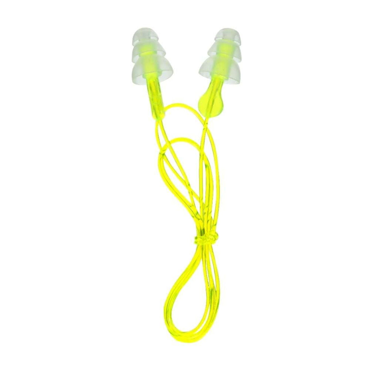 Peltor Sport Tri-Flange Corded Reusable Earplugs, Neon Yellow, NRR 26 dB, 3 Pairs