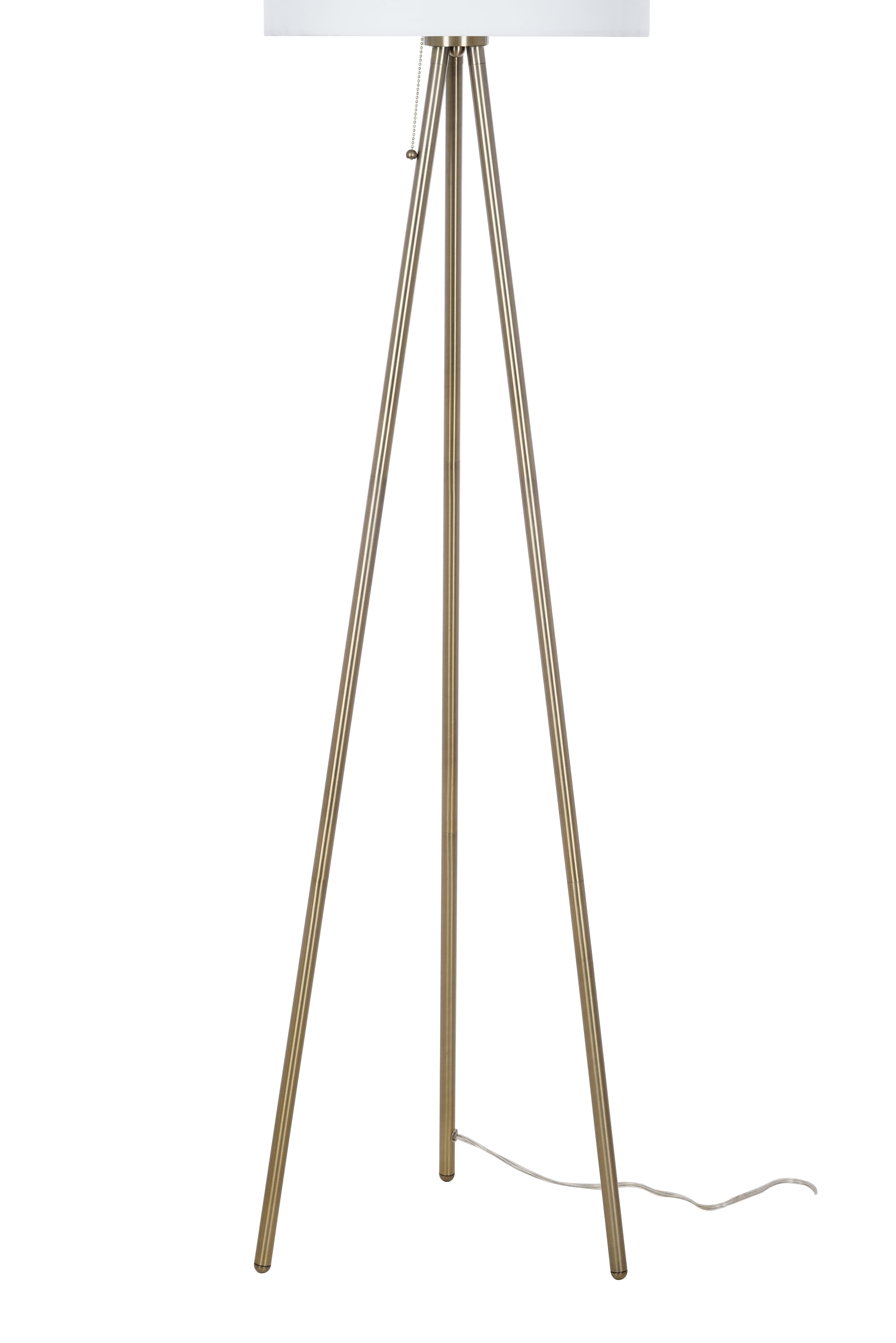 Catalina Lighting Tripod 61.25'' Dimmable Floor Lamp with White Fabric Drum Shade Modern Floor Light Fixture for Living Room, Bedroom or Office, Antique Brass