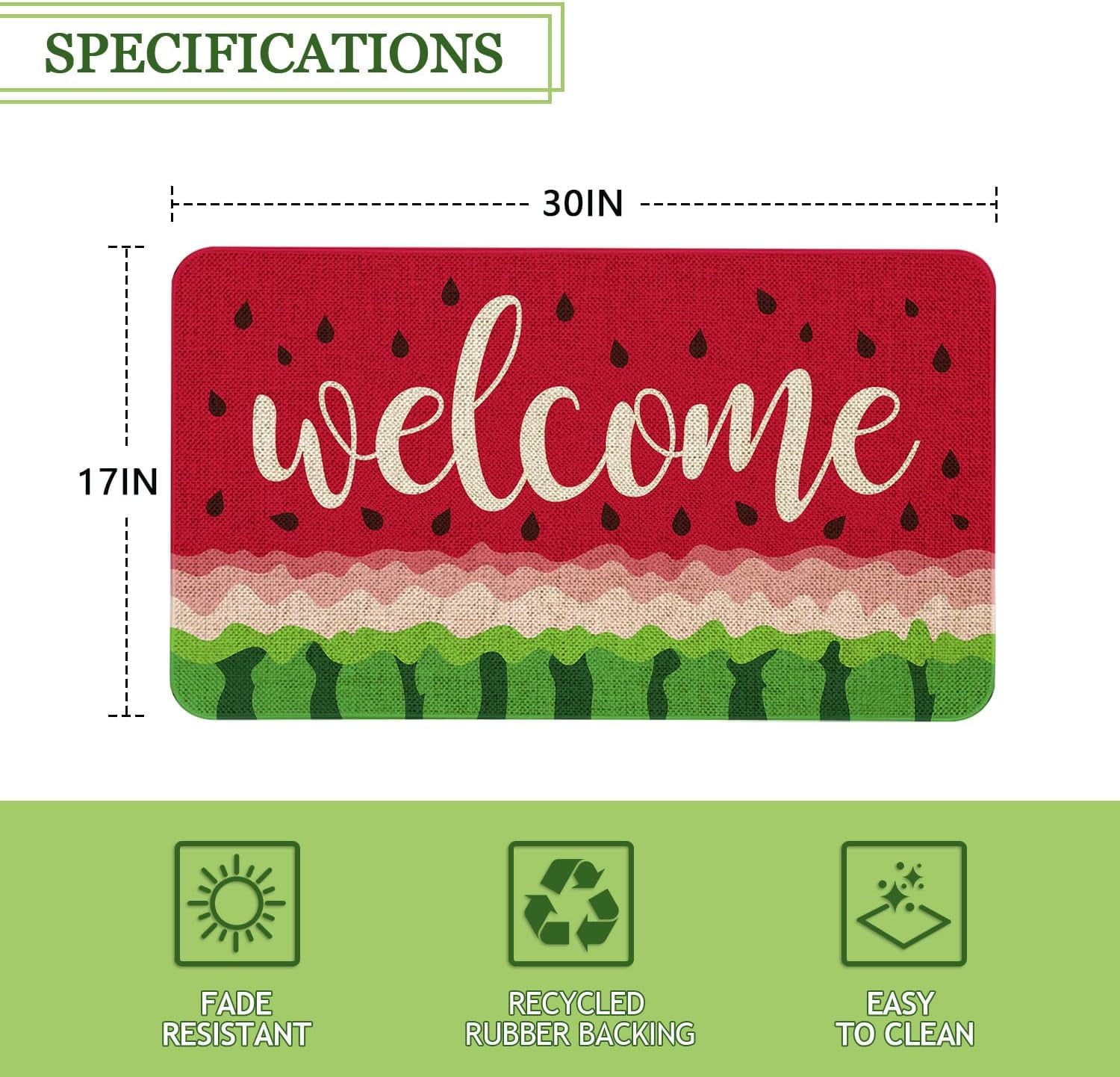 Summer Watermelon Welcome Doormat 30x17 Inch Watermelon Front Door Mat Indoor Outdoor Entrance Floor Mats Non-Slip Washable Seasonal Summer Home Decor Rugs