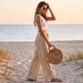 thumbnail image 6 of VV AVEORS Women'S Palazzo Pants 2026 Summer Striped Satin Wide Leg High Waisted Flowy Casual Lounge Sweatpants Pockets Earthy Yellow M, 6 of 8
