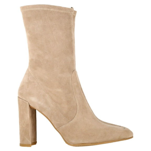 Pre-Owned Stuart Weitzman Block Heel Ankle Boots in Beige Suede