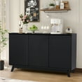 thumbnail image 4 of Wirrytor Fluted Sideboard Buffet Cabinet with 3 Doors, Wood Accent Storage Cabinet, Small Credenza Cabinet for Kitchen Dining Living Room Entryway (Black), 4 of 8