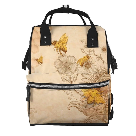 Defioc Retro Honey Bees for Baby Diaper Bag Backpack - Baby Bag for Boys & Girls - Diaper Backpack - Large Travel Diaper Bags- Baby Registry Search & Shower Gifts