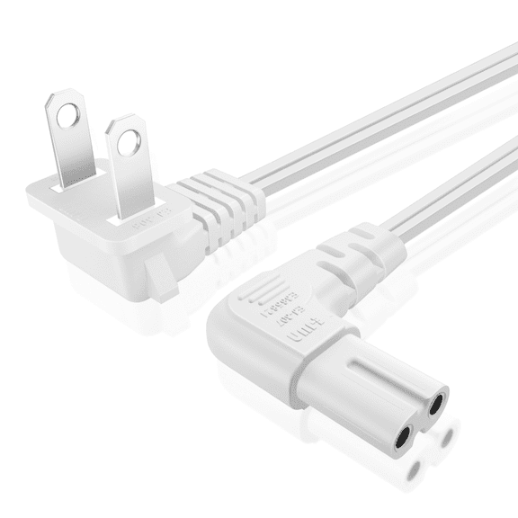 2 Prong Power Cord NEMA 1-15P to IEC320 C7 Right Angle Power Cable Replacement for PS5 & PS4, Power Cord for Xbox Series S/X, Xbox One S/X, Printers, LG, Samsung, TCL, Apple TV, 15ft, White