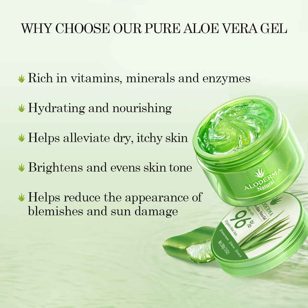 ALODERMA Organic Pure Aloe Vera Gel Made with 96% USDA Organic Certified Aloe Vera within 12 Hours of Harvest (200g, 7.0 oz), Suitable for All Skin Types – No Sticky Residue – Eco-Friendly