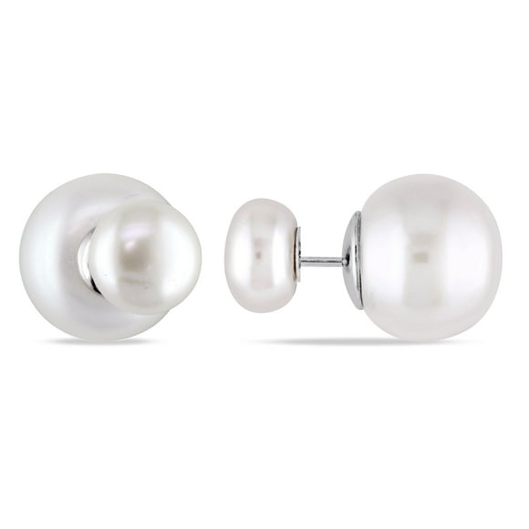 Miabella Boucles d'Oreilles Clous en Argent Sterling avec Perle d'Eau Douce de Culture à Boutons Blancs 12,5-13 mm et 8-8,5