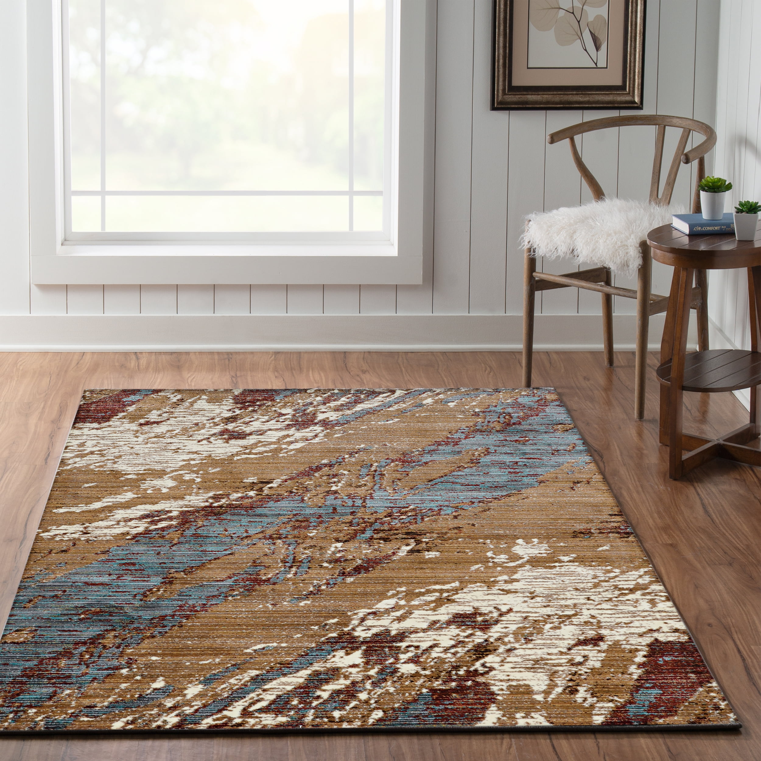 Illusions Marble Beige Blue Area Rug 3 x 5 Transitional Polypropylene