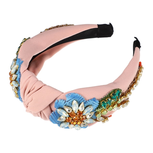 Bling Rhinestone Diadema Vintage Flores Rhinestone Rosa Franela Diadema de borde ancho para mujer 4.92 "x1.77"