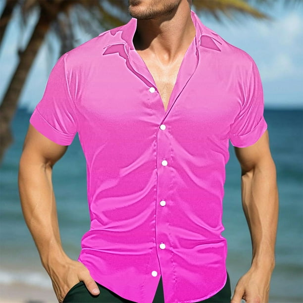 Blusa y camisa de manga corta con cuello vuelto para hombre, estilo casual, con personalidad, para fiestas de baile, color liso, con solapa y botones, a la moda, blusa de manga corta para hombre