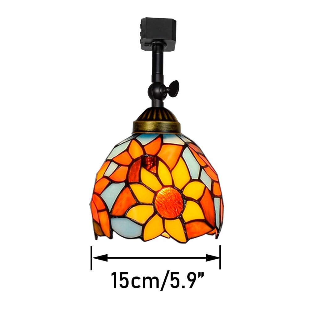 KAYYELAMP 3-Pack J-Type Track Head Lighting Adjustable Angle Tiffany Ceiling Light Colorful Glass Sunflowers Lampshade Handmade Track Light Fixture For Gallery Mirror Front
