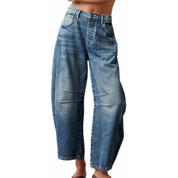 Women's Baggy Boyfriend Jeans Vintage Wide Leg Mid Rise Barrel Denim Ankle Pants