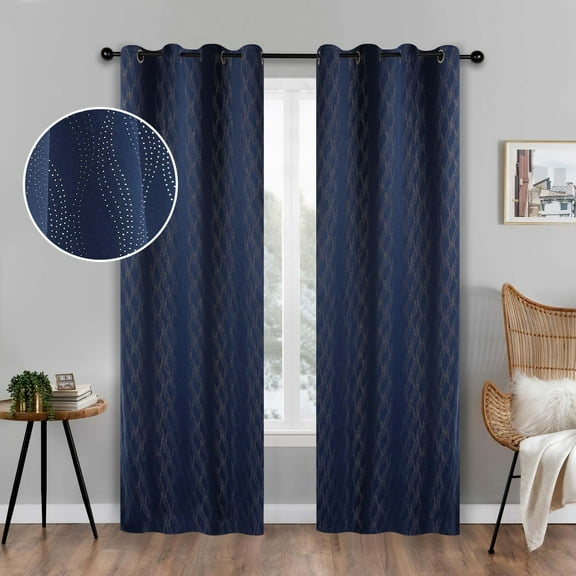 Superior Zuri Blackout Curtains, Grommet Header, Set of 2, 52" X 63", Navy Blue