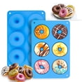 thumbnail image 1 of Molde para donas de silicona, molde antiadherente, molde para donas para 6 donas de tamaño completo con forma perfecta, panecillos para galletas y pasteles, azul, 1 of 4
