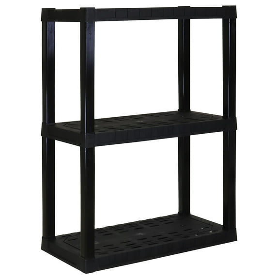 Hyper Tough plastic Storage Shelves Garage Shelving Unit 3-Tier 39"H x 30"W x 14"D, Black 300 lb Capacity