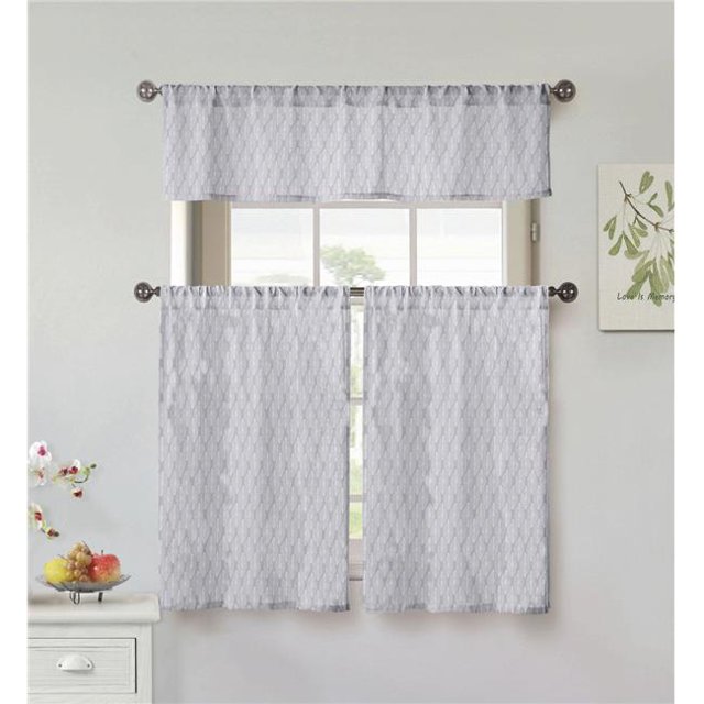 Vera FLOR 14330D12 Tier & Set de Cantonnière - Rideaux de Fenêtre - Floral - Gris