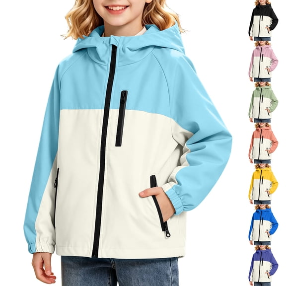 HAOTAGS Boys and Girls Waterproof Rain Jacket Lightweight Windbreaker Outerwear for Kids – Breathable, Packable Raincoat for Outdoor Use Light Blue Size 7