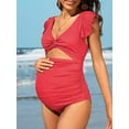 thumbnail image 4 of Sociala Maternity Swimsuit V-Neck Pregnancy Swimwear Ruffle Sleeve Bathing Suit, 4 of 6