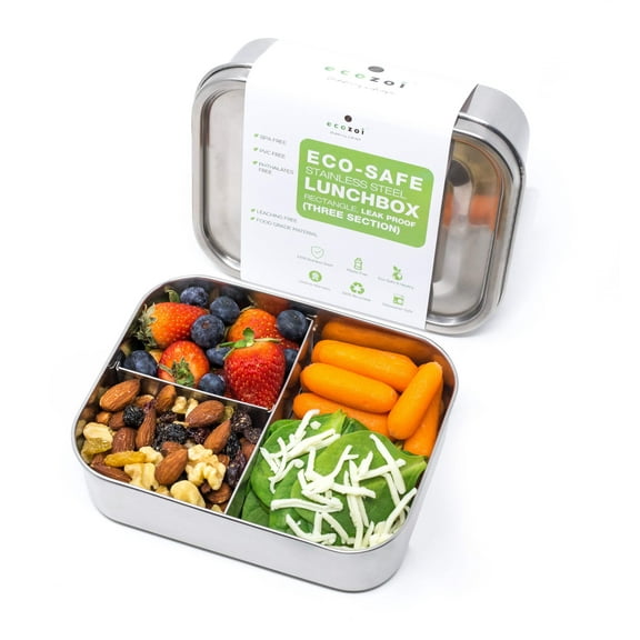 STAINLESS STEEL LUNCH BOX, 3 COMPARTMENT SNAP-ON, 24 OZ