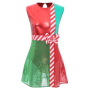 Eandarui Women's Christmas Sequins Bowknot Adorned Elf Costume Dress Mrs Santa Claus Party Outfit Red XL