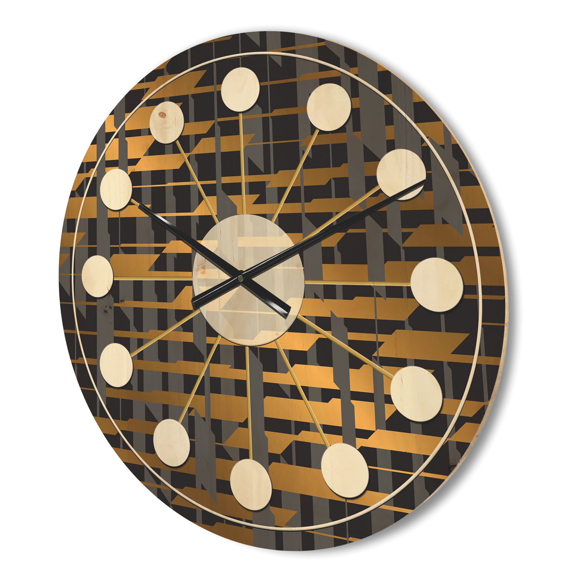Designart 'Gold Checkered Retro Pattern I' Mid-Century Modern Wood Wall Clock