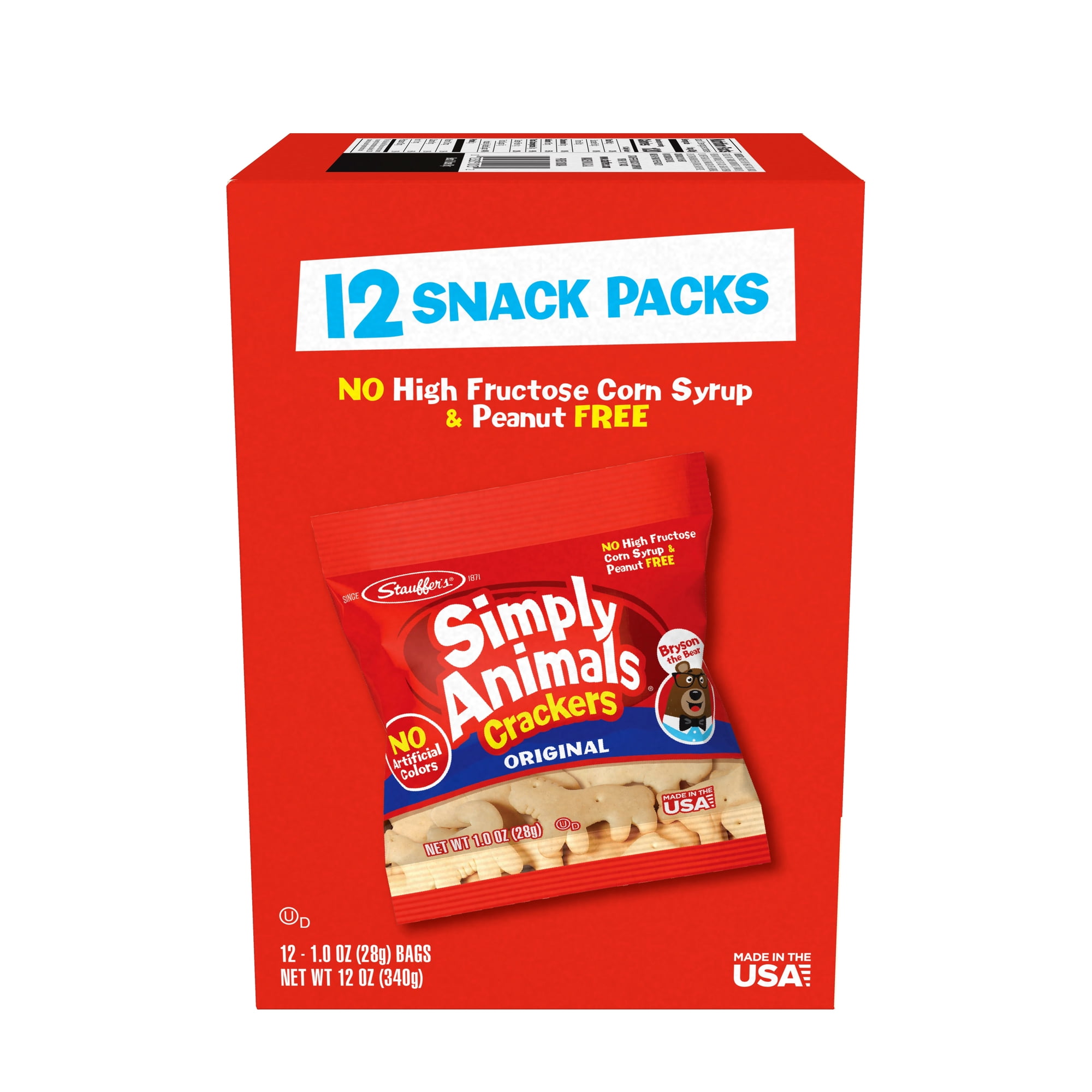 Stauffer's Simply Animals Original Animal Crackers, Kid Snacks, 12-1oz School Snack Packs