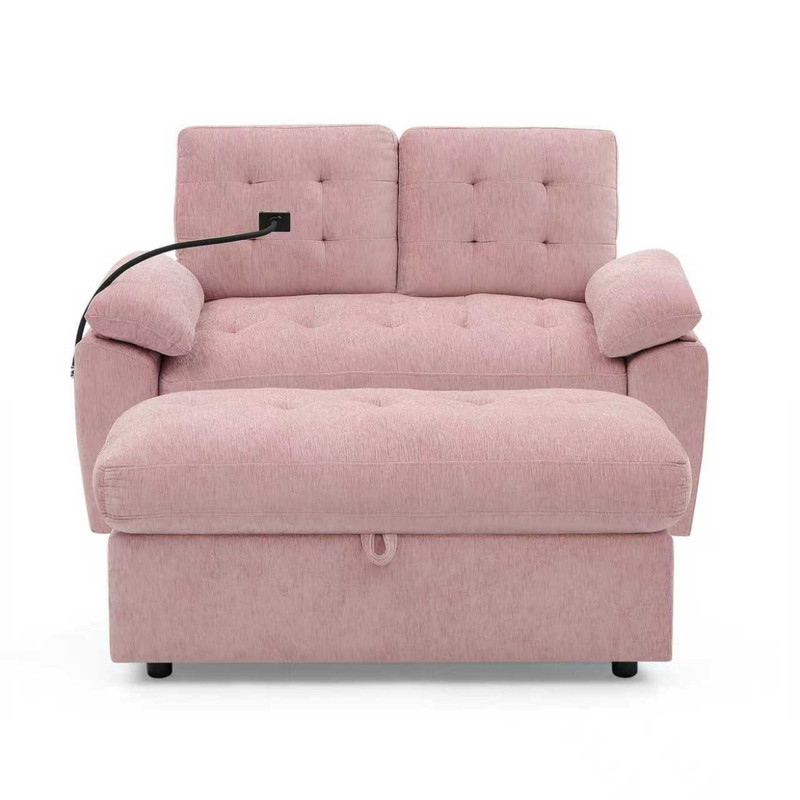 Double Sofa Recliner with Storage Ottoman, Manual Adjustable Reclining Loveseat with USB Charging Port, Phone Stand, and Soft Padded Armrests for Living Room, Apartment, and Home Theater
