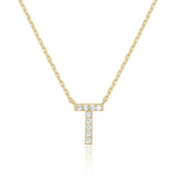 Bonjour Jewelers 14k Yellow Gold Created White Sapphire Initial T Letter Pendant Necklace Plated