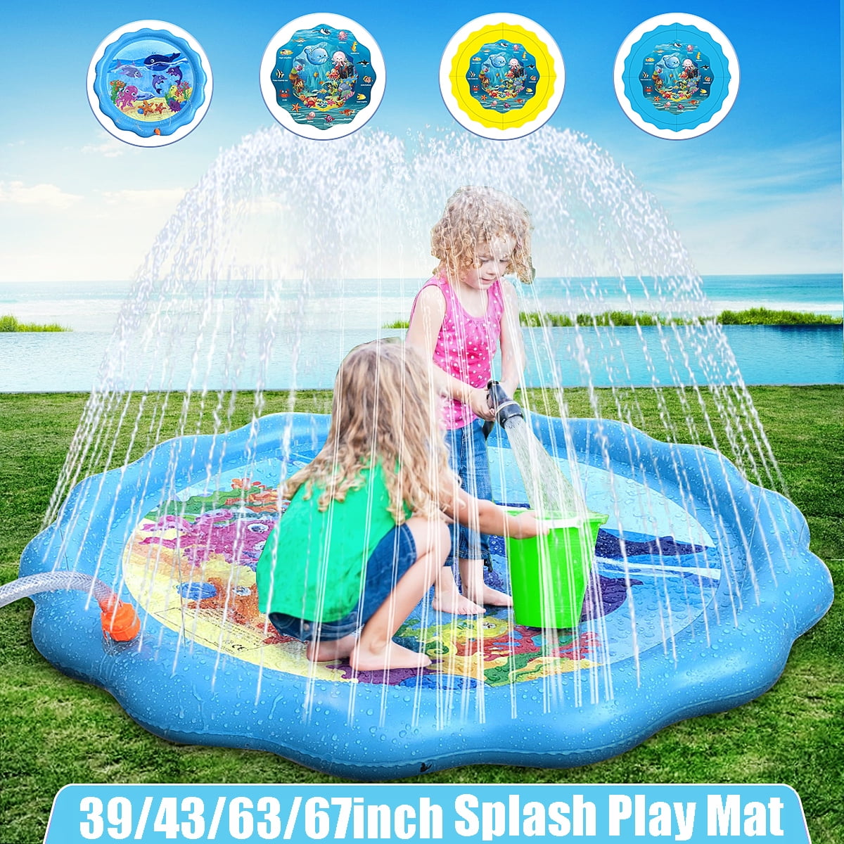 39'' Outdoor Water Splash Play Pool Spray Mat Inflatable Sprinkler Pad Kids Toy 