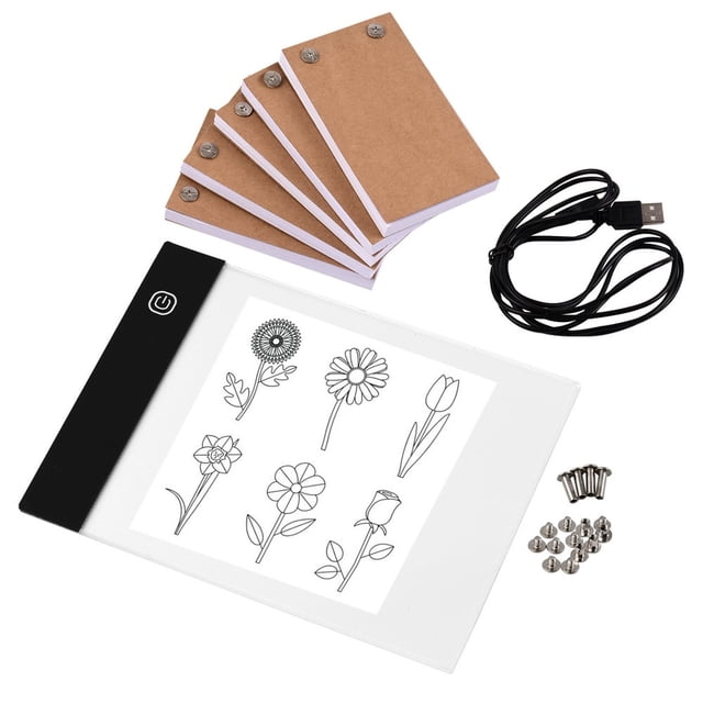 Portable Flip Book Kit with Light Pad Tablet LED Light Box 3 Level Brightness Control 300 Sheets Flipbook Paper with Binding Screws for Tracing and Drawing
