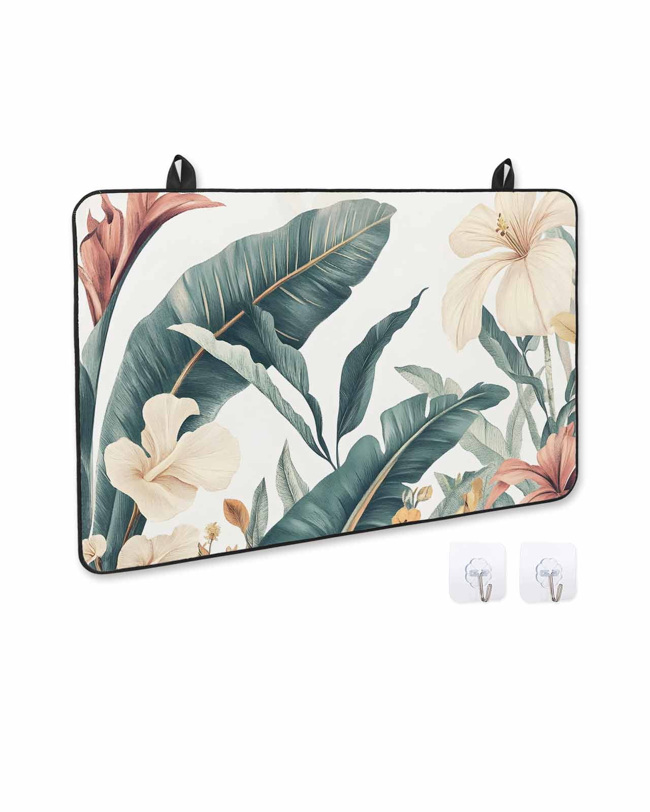 nqOlkjepod Large Induction Cooktop Protector Mat 36"x21", Tropical Leaves Floral Stove Top Covers for Electric Stove, Vintage Watercolor Flowers Stove Burner Cover Mats, Glass Top Stove Cover