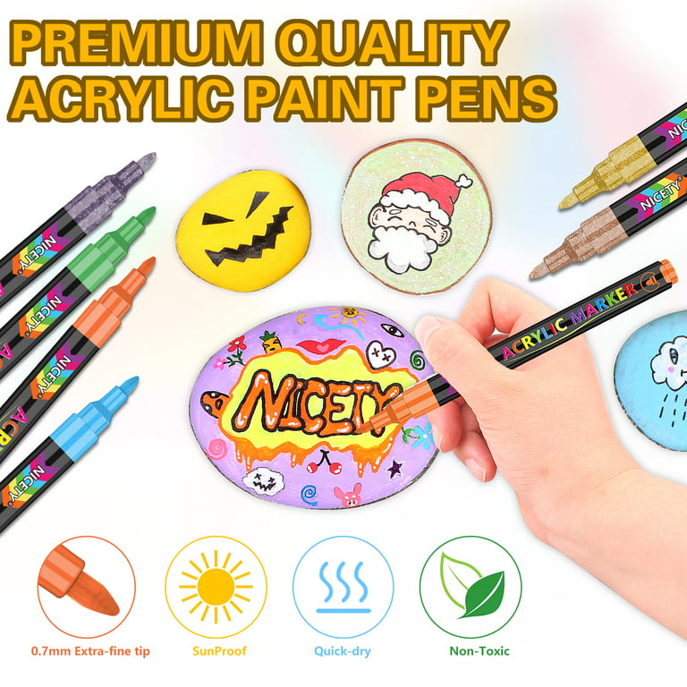 NICETY 42 Colors Dual Tip Acrylic Paint Pens, Acrylic Paint Pens Paint  Markers with Brush Tip and Fine Tip for Canvas, Rock Painting, Wood, Stone