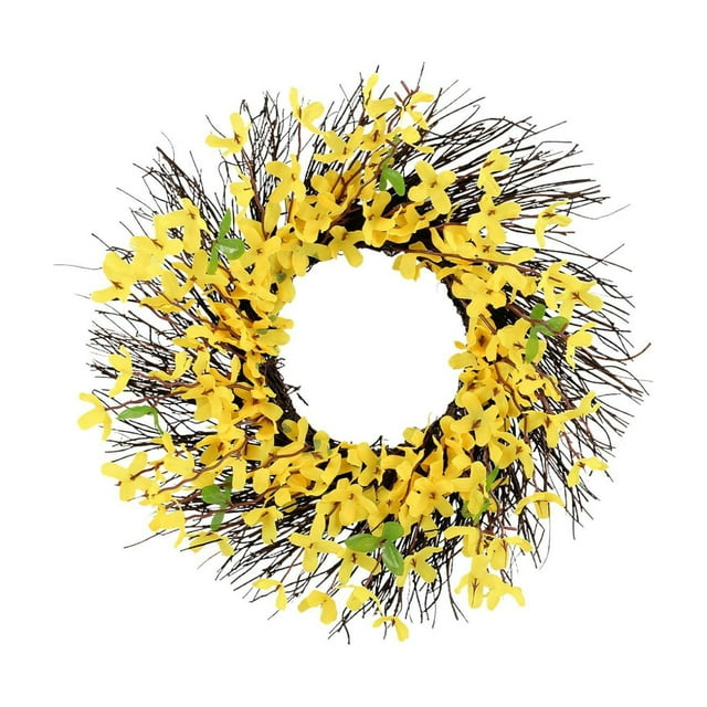 Corona de flores amarillas, corona de primavera y verano, corona artificial colgante para puerta principal, granja, vacaciones, celebración, boda