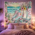 thumbnail image 2 of Pastel Roller Skates on Boardwalk with Seashells, Playful Coastal for Beach Lovers, Coastal Beach Scene Art, Housewarming Gift, Tapestry Wall Hanging for Bedroom and Living Room, 2 of 7
