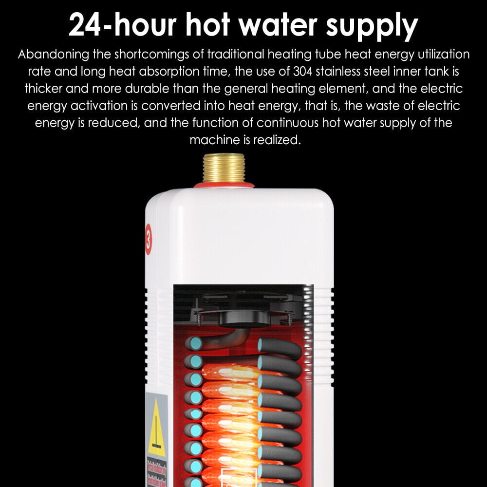 KingFurt 110V 3000W Tankless Electric 3-Second Instant Hot Water Heater For Kitchen and Bathroom