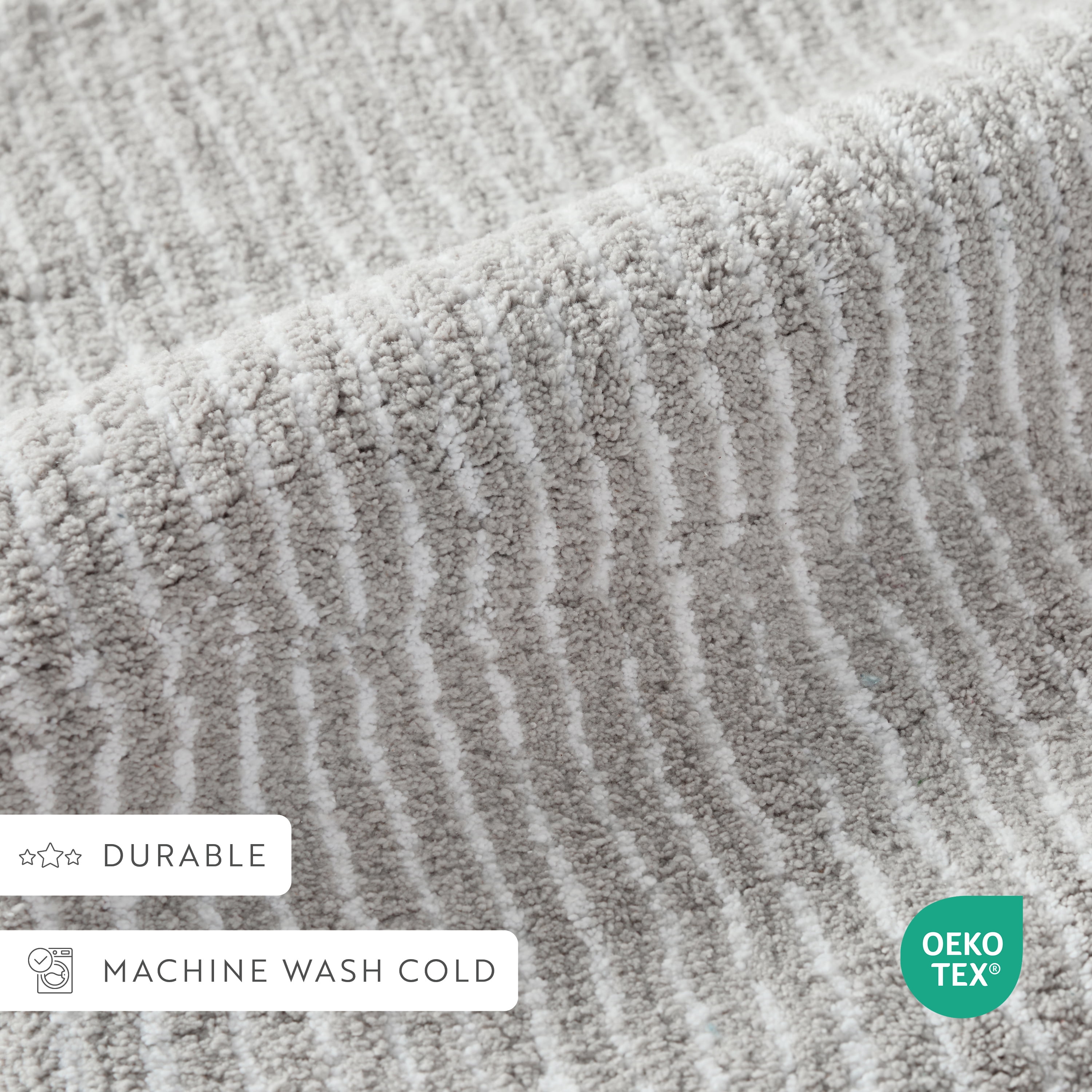 100% Cotton Pinstripe Patterned Bath Mat by Comfort Canopy, Light Gray, 24" x 17"
