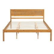 Euroco Queen Platform Bed, Modern Wood Frame Bed with Headboard and Slats for Living Room,Adults,Oak